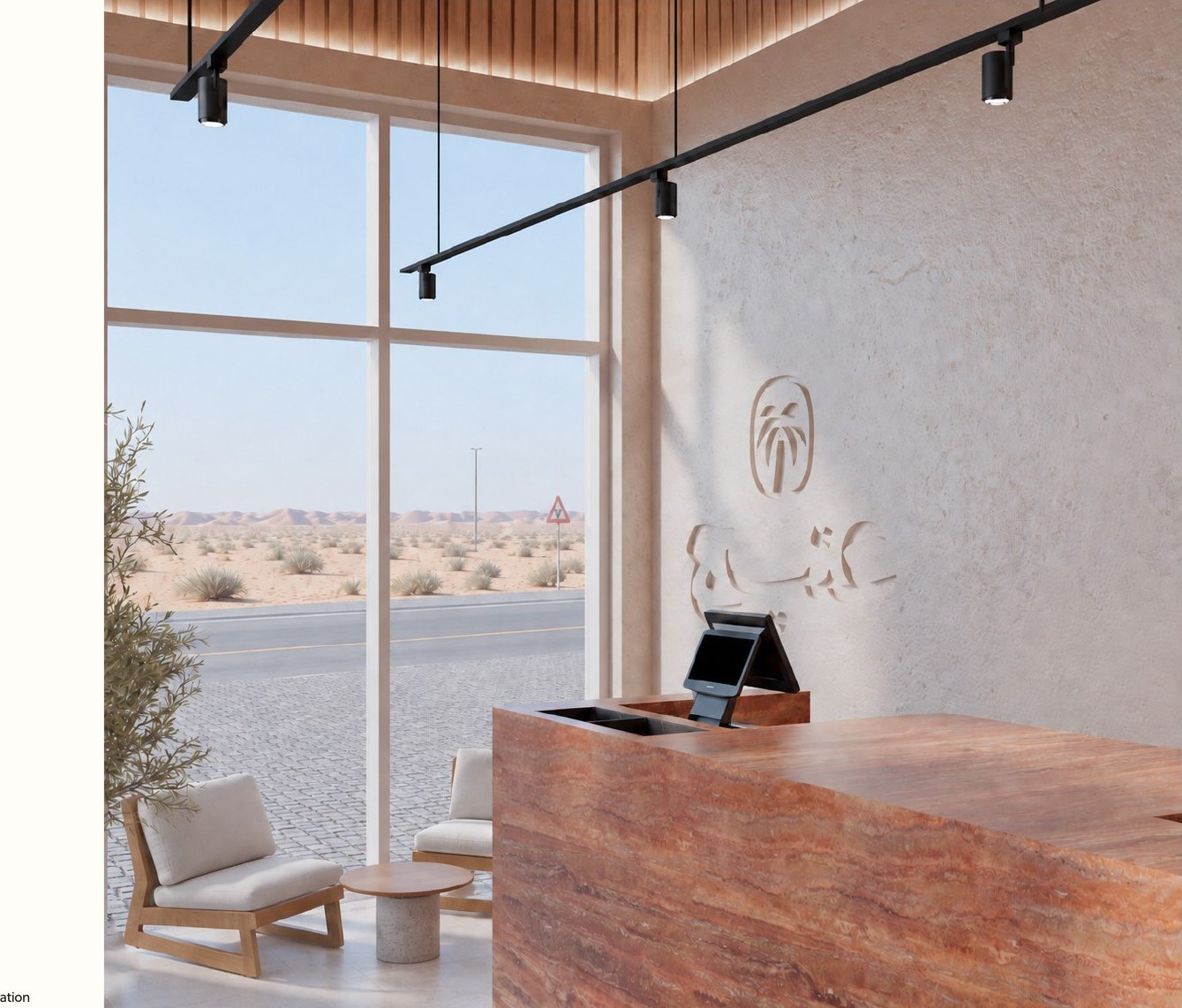 Lahbab café counter and window render